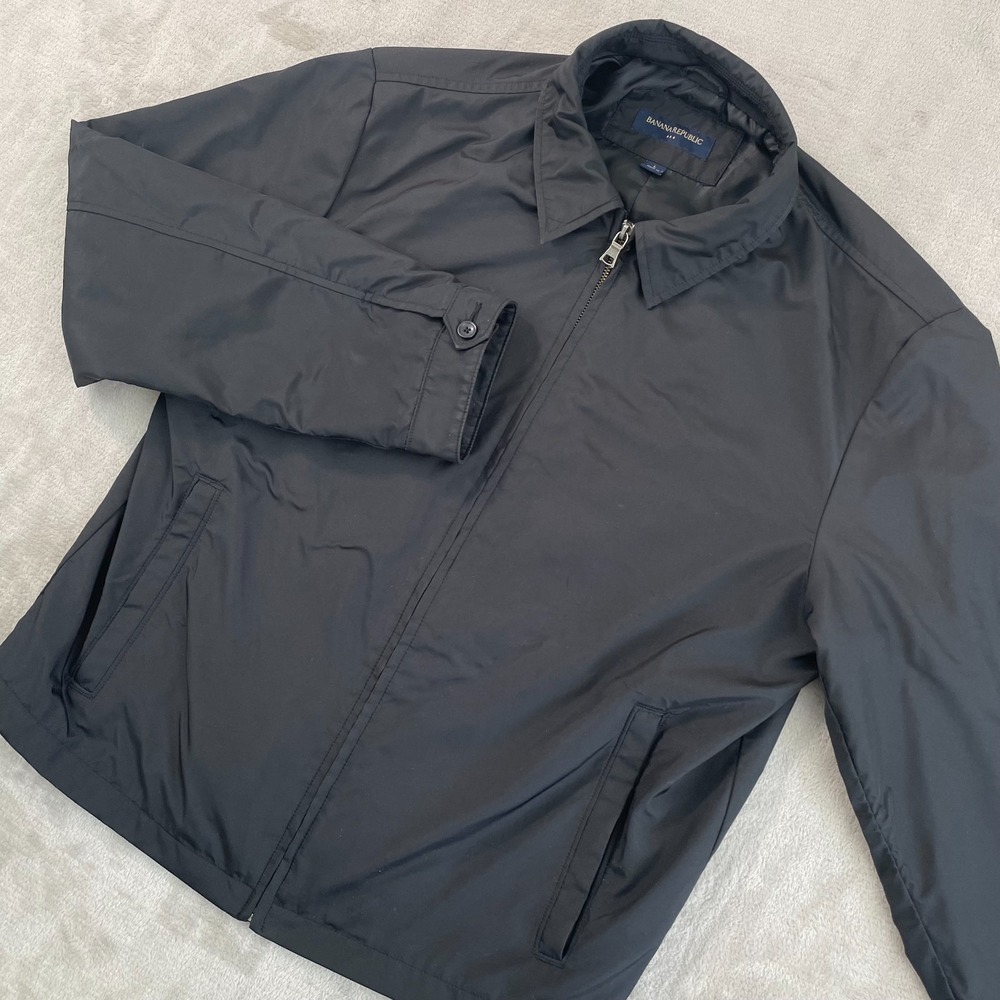 Banana Republic‎ Jacket Men Large Black Minimalist Full Zip Pockets Collared